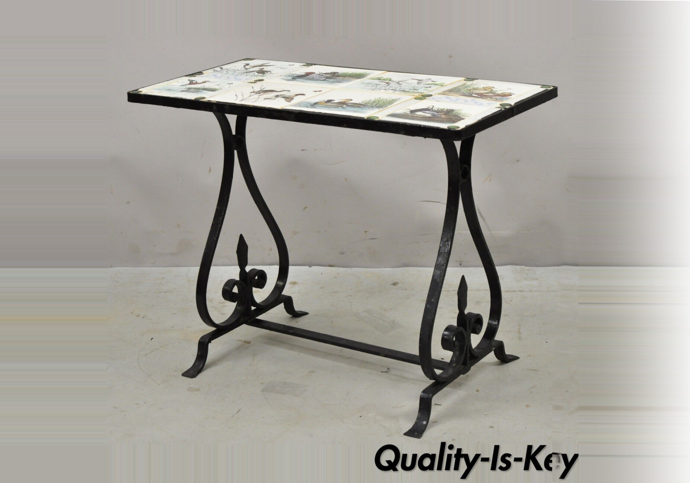 Antique Art Nouveau Wrought Iron Small Side Table With Duck