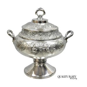 Antique Mead & Robbins Victorian Silver Plated Floral Repousse Fancy Soup Tureen