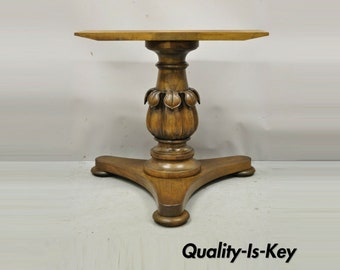 Vintage Carved Walnut Italian Regency Leaf Pineapple Pedestal Table Base (A)