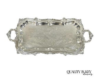 Vintage Victorian Silver Plated Narrow Footed Bar Serving Tray w Handles by Eton