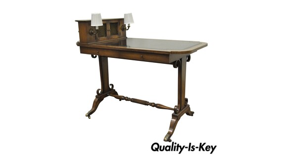 Vintage Petite Regency Leather Top Mahogany Writing Desk Hall Leather Top Mahogany Writing Desk Hall