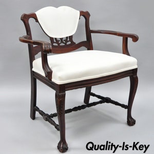 Antique Mahogany Chippendale Style Vanity Bench Seat Chair Ball & Claw Feet