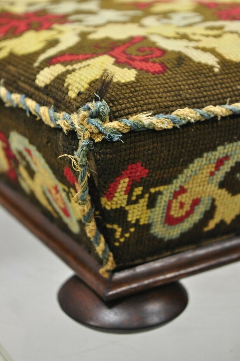 Antique Mahogany Bun Foot Needlepoint Small Empire Stool Etsy