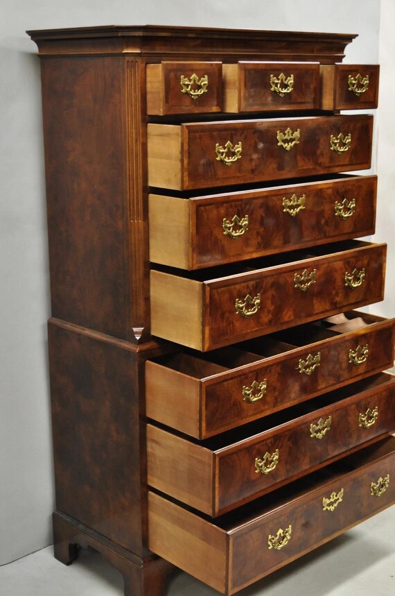 Henredon Aston Court Burl Wood Georgian Mahogany Tall Chest