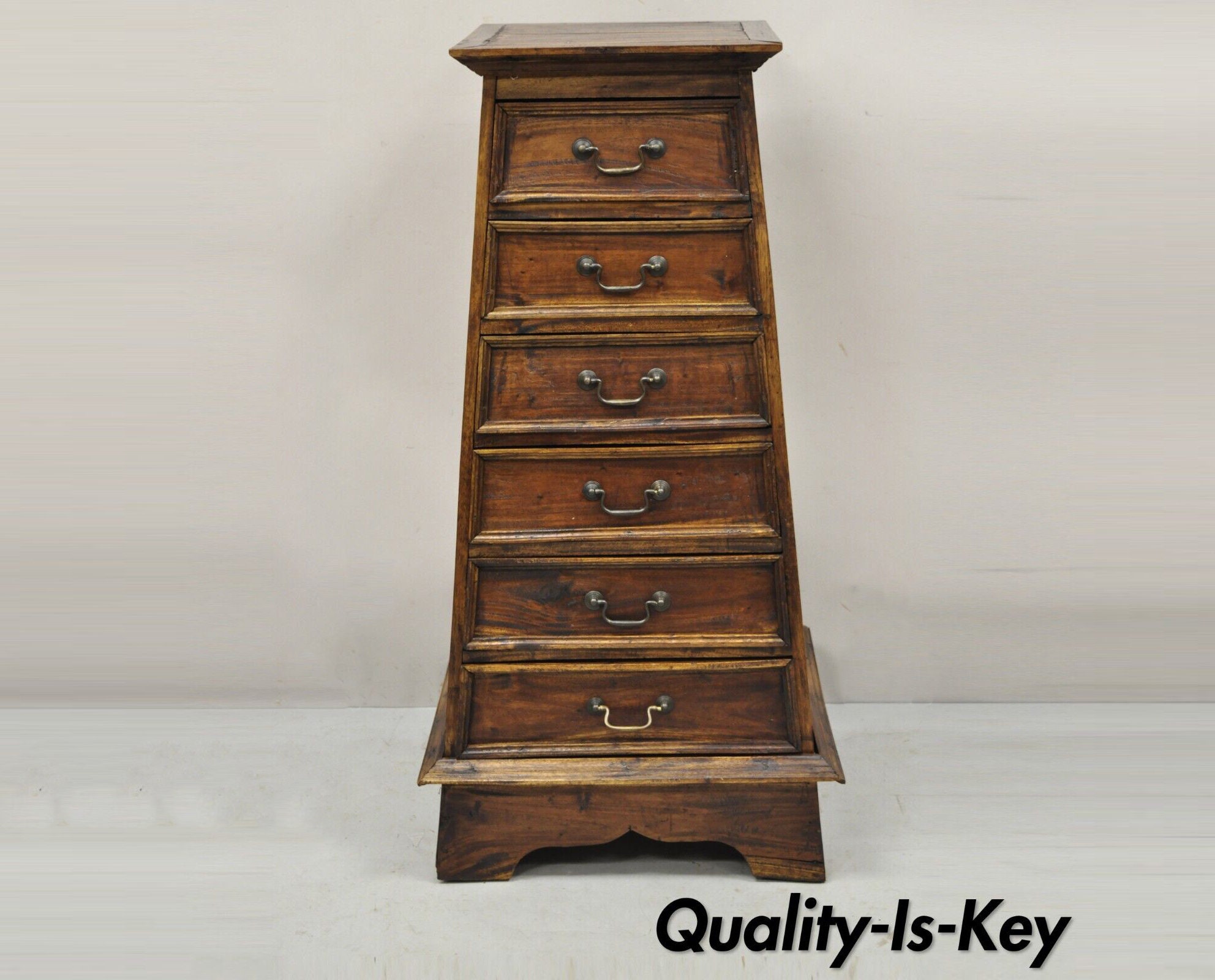 Country Provincial Style Wooden Tall Pyramid Chest Pedestal Stand