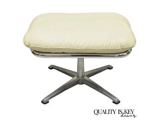 Vintage Directional Mid Century Modern Tubular Aluminum Base Swivel Ottoman