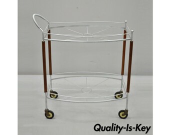 Vintage Mid Century Modern Atomic Era Metal Rolling Bar Tea Cart Server