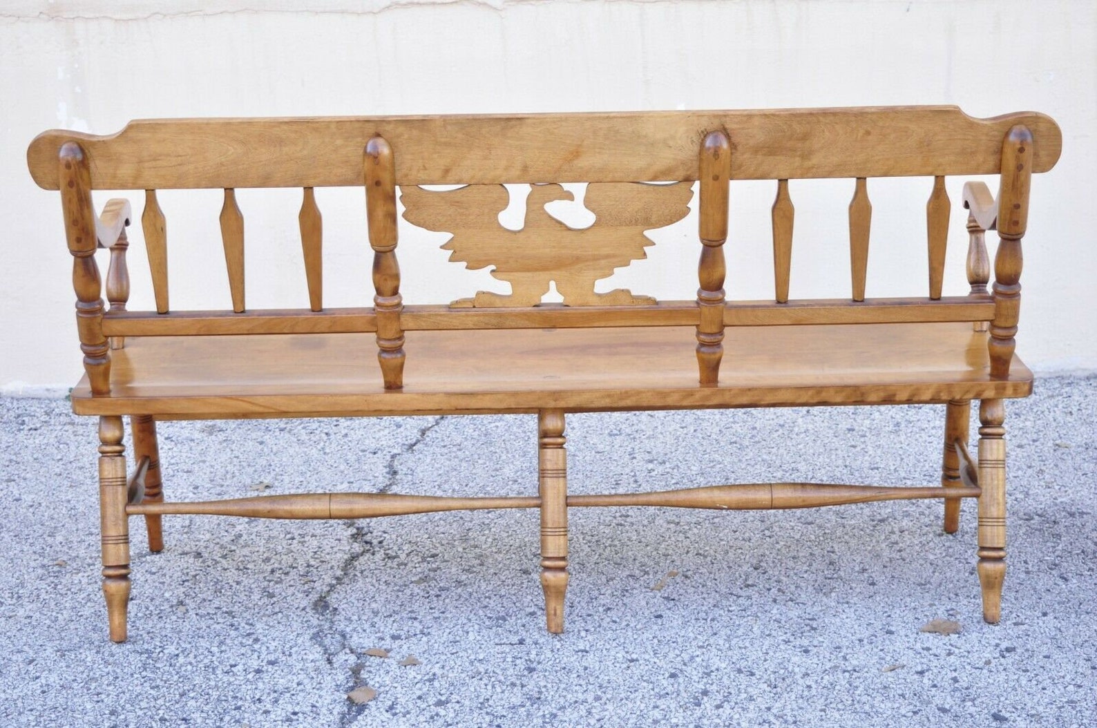 Vintage Cushman Maple Wood Settee Bench Carved Eagle Back Etsy