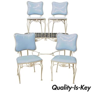 Vintage 5 Pc. Blue Wrought Iron Patio Dining Set Table 4 Chairs Mid Century Woodard
