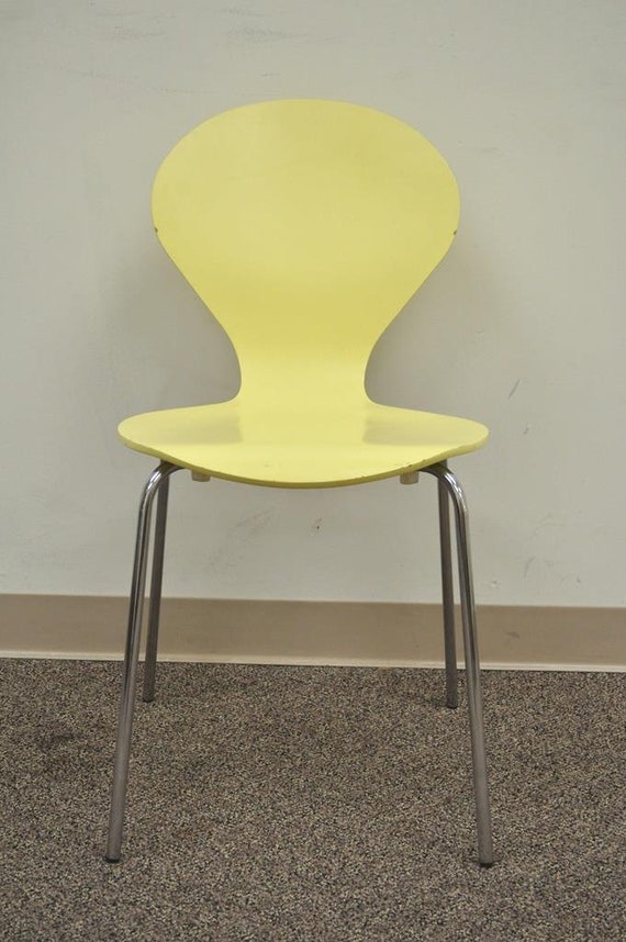 Danerka Rondo Danish Side Chair Yellow Bentwood Chrome Mid Century