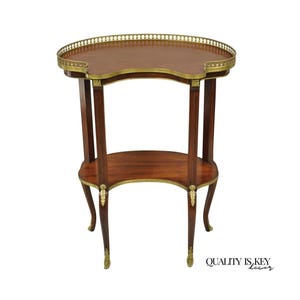 Vintage French Louis XV Style Mahogany Kidney Bean Side Table w/ Bronze Ormolu
