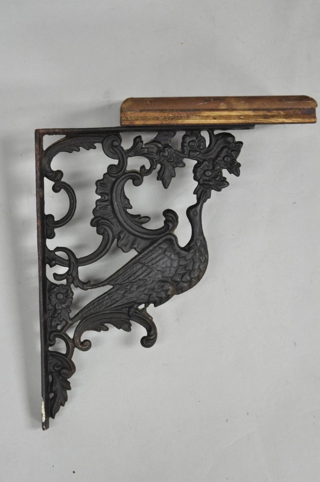 Antique Art Nouveau Cast Iron Figural Phoenix Bird Wall Shelf