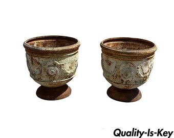 Cast Iron French Classical 19.5" Round Pot Belly Outdoor Garden Planter - a Pair