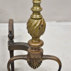 Antique French Empire Style Bronze Brass Spiral Column Andirons a Pair image 5