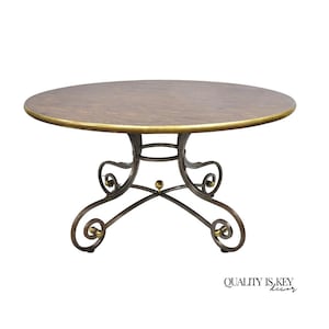 Vintage French Pastry Scrolling Steel and Bronze Neoclassical Round Dining Table