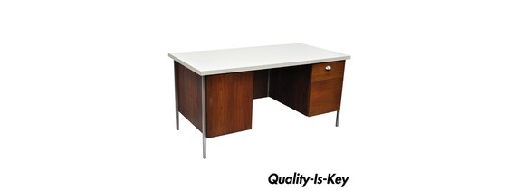 Florence Knoll Walnut Executive Desk Laminate Top Vintage Mid Etsy