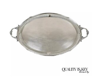 Antique English Edwardian Eagle & Crown Engraved Oval Serving Platter Tray