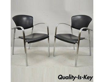 Vintage Italian Mid Century Modern Chrome Sleek Sculptural Arm Chairs - a Pair