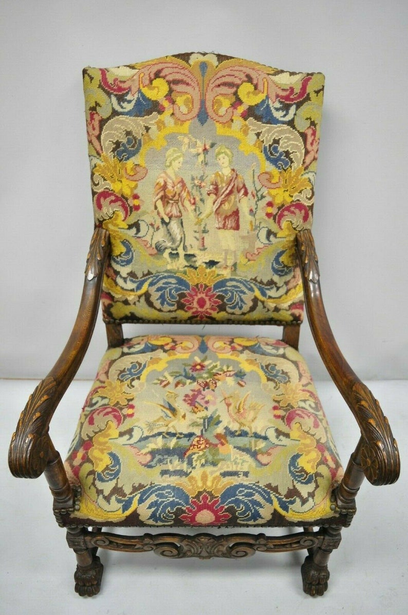 19th C. French Renaissance Needlepoint Upholstery Carved Etsy