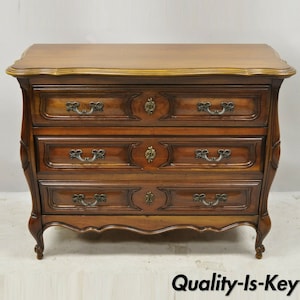 French Provincial Louis XV Country Sienna Cherry Bombe Commode Chest Dresser