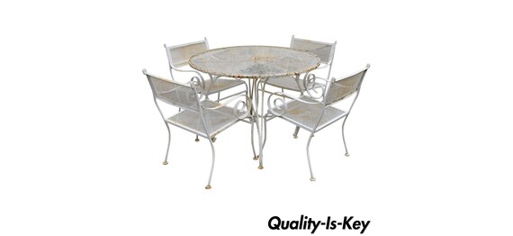 Vintage 5 Piece Wrought Iron Metal Scroll Arm Patio Dining Set Etsy