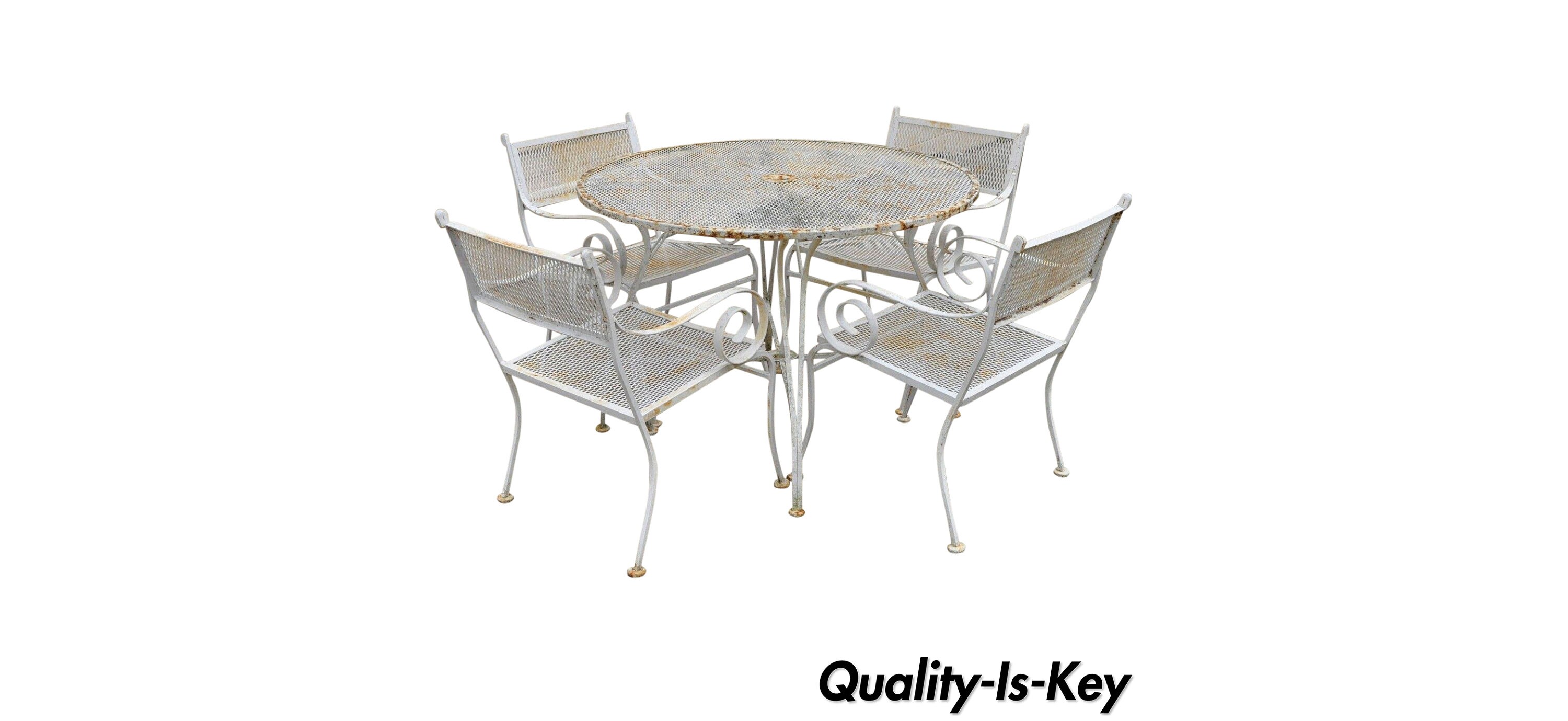 Vintage 5 Piece Wrought Iron Metal Scroll Arm Patio Dining Set 50