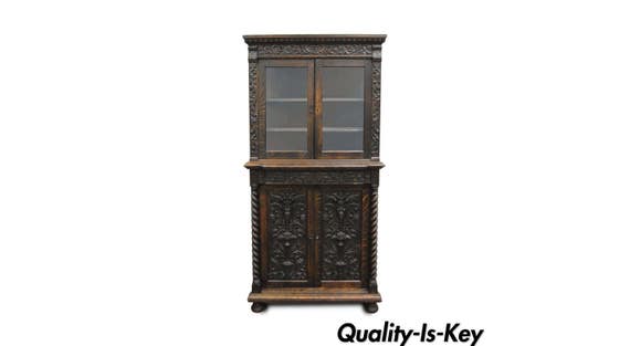 Antique Corner China Cabinet Cupboard Renaissance Revival Belgian Carved Oak image 0 - Antique Corner China Cabinet Cupboard Renaissance Revival Belgian Carved Oak