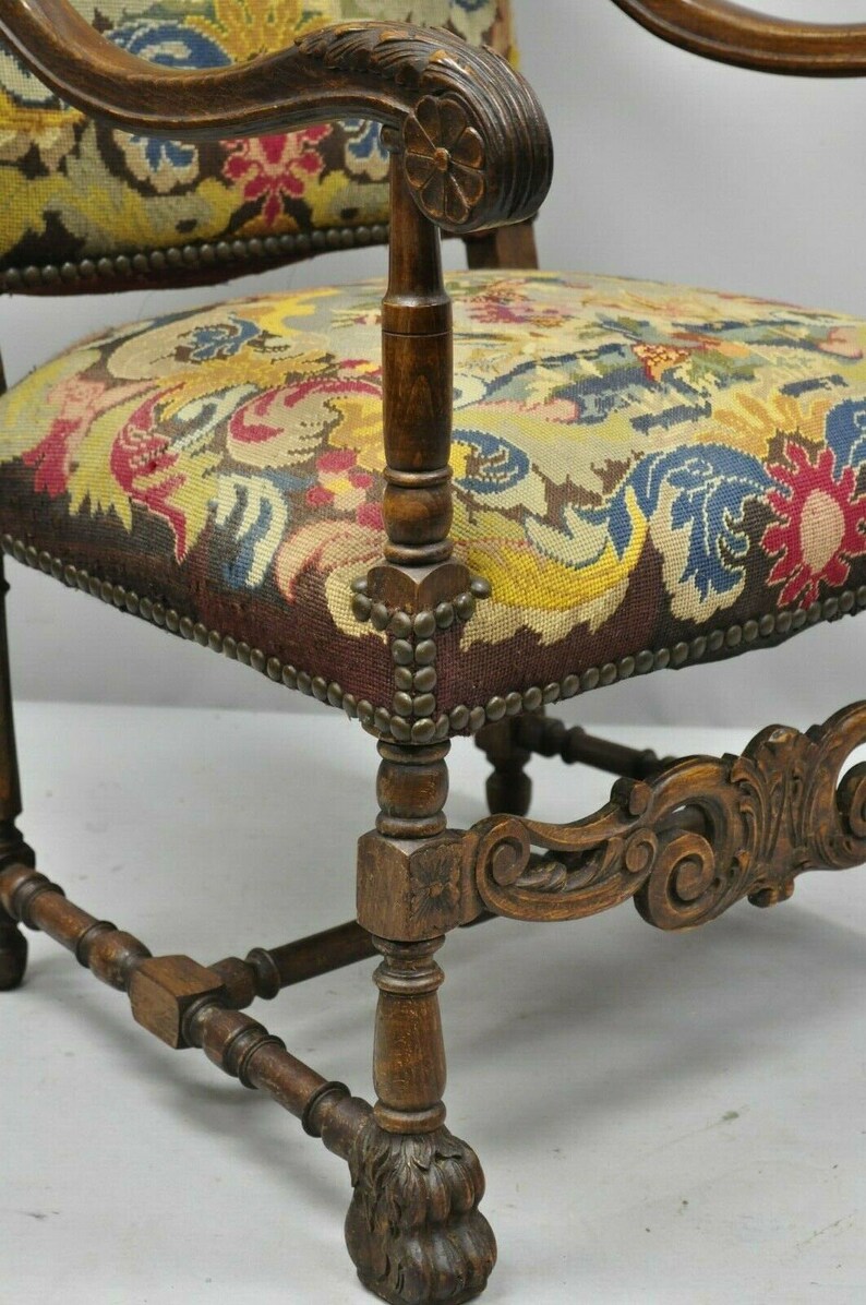 19th C. French Renaissance Needlepoint Upholstery Carved Etsy