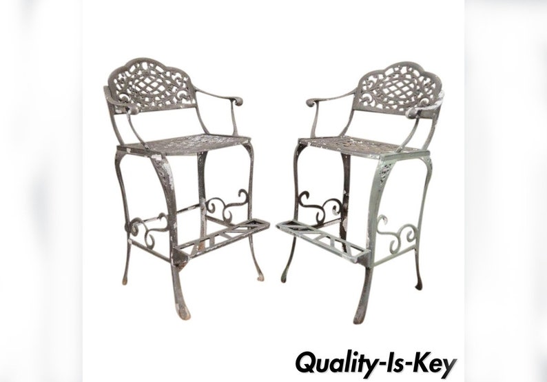 Pair Of Dakota Cast Aluminum Patio Bar Stool Chairs Pool Garden Furniture 30