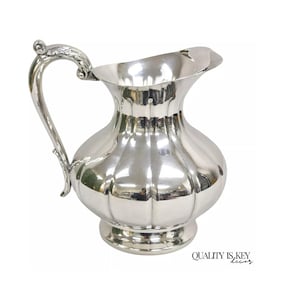 Vintage Art Deco Silver Plated Bulbous Footed Water Pitcher with Handle