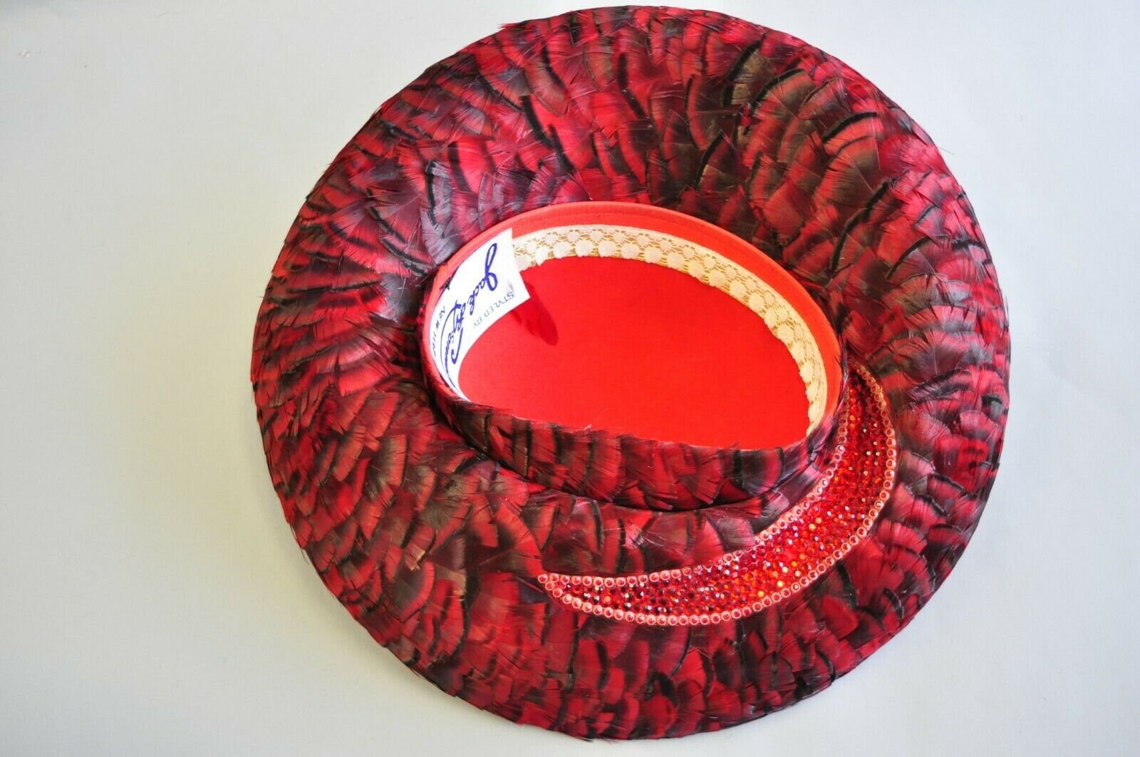 VTG 1950s Jack McConnell Red Feather Couture Wool Hat Glam Chic MCM Atomic Age Exquisite 1960 main image 2