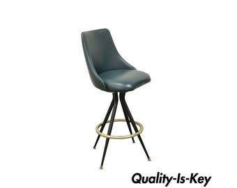 MTS Retro Mid Century Modern Style Chrome Vinyl Swivel Barstool Chair Stool