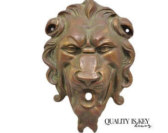 Antique Cast Bronze English Regency Lion Head Garden Wall Mounted Fountain Plate