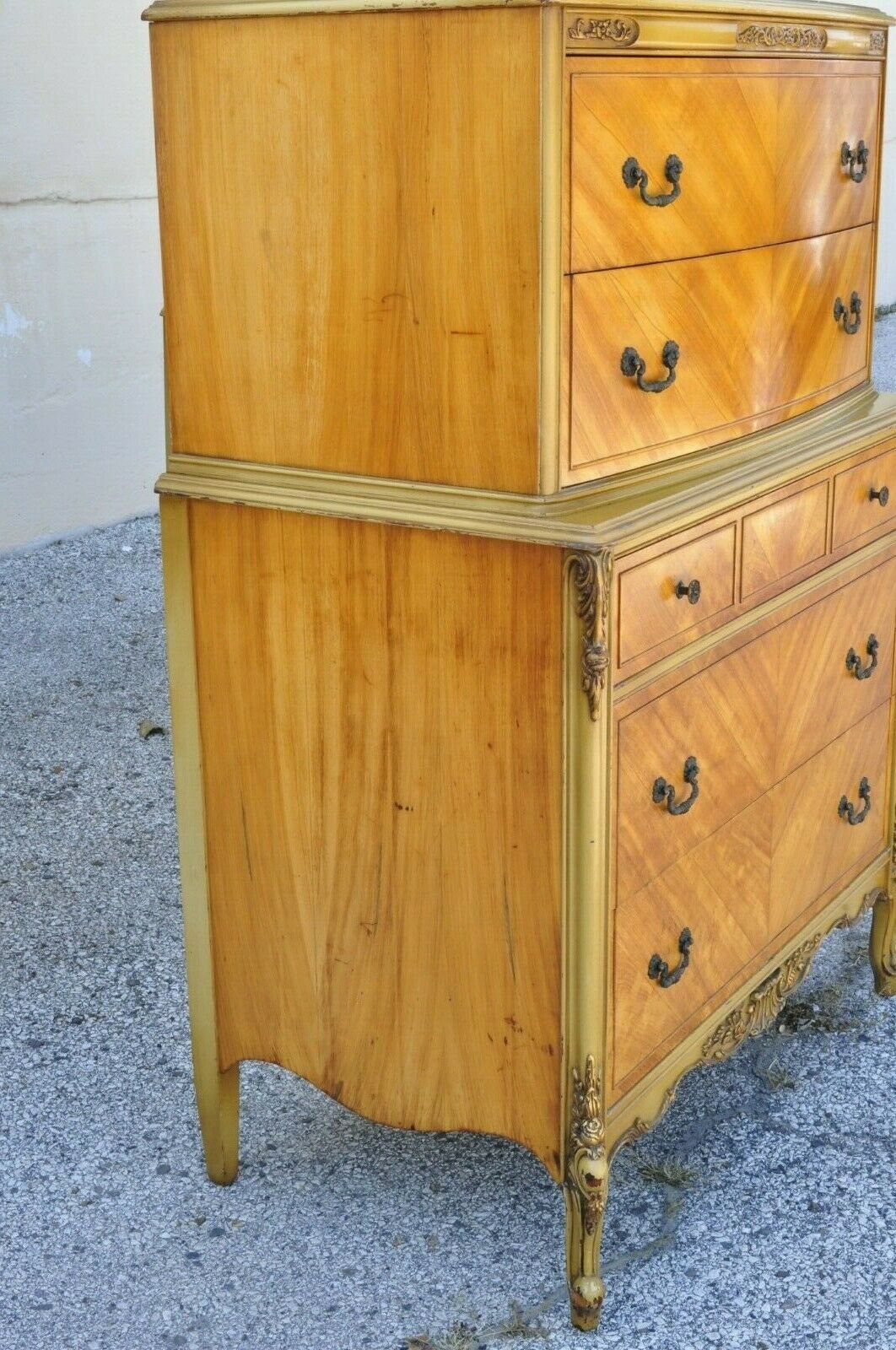 Antique French Louis XV Carved Satinwood 9 Pc Bedroom Set Dresser