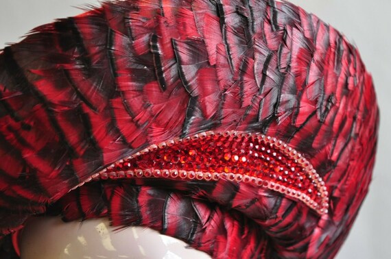 Vintage Jack McConnell Red Feather Rhinestone Wid… - image 8