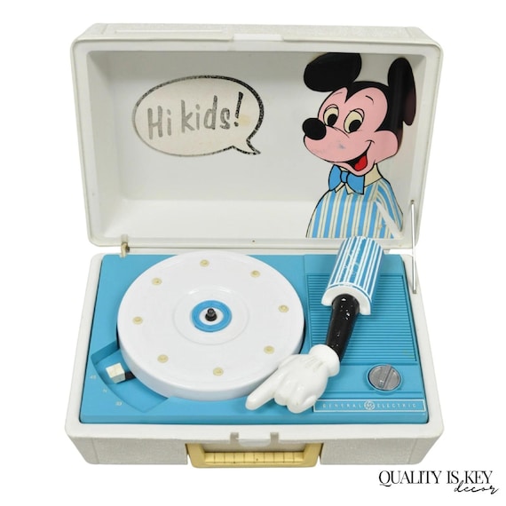 Vintage Mickey Mouse Walt Disney Blue White Portable Record Player