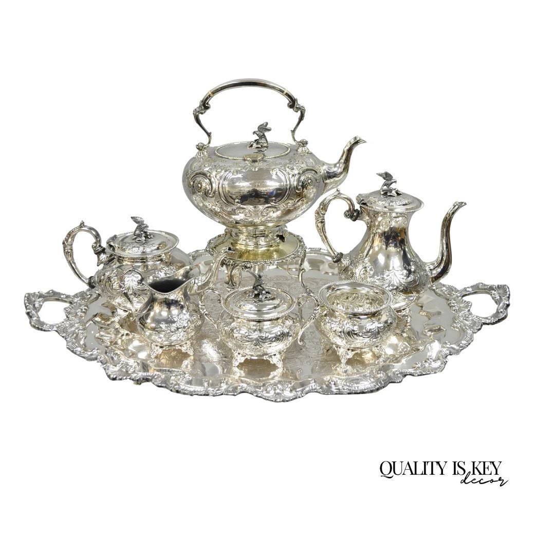 【John Turton】 ファルコンのティーセット 4点 ティーポット/ジャグ Antique John Turton Sheffield England Victorian Silver Plated Tea