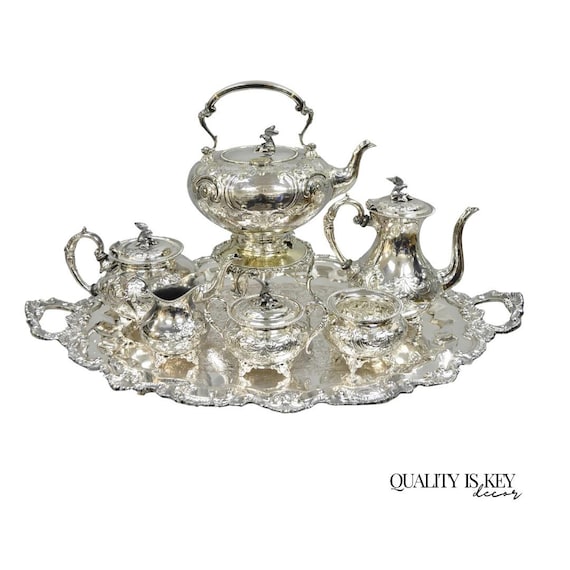 【John Turton】 ファルコンのティーセット 4点 ティーポット/ジャグ Antique John Turton Sheffield England Victorian Silver Plated Tea