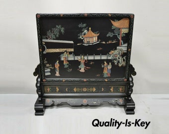 Vintage Chinese Black Lacquer Asian Fireplace Screen Fire Screen Divider