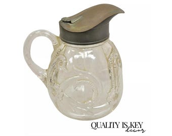 Antique American Art Nouveau Decorated Leaded Glass Creamer Syrup Pitcher