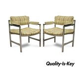 Pair Vintage Mid Century Modern Baughman Probber Chrome Floating Arm Lounge Chairs