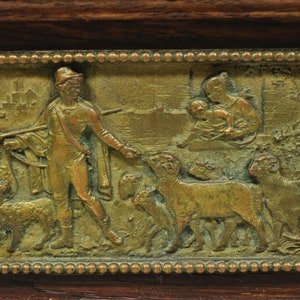 Antique E. Schutzmarke Oak Wood Figural Bronze Relief Jewelry Box Casket image 10