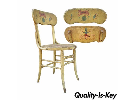 Antique Rustic Primitive Distress Hand Painted Nursery Rhymes Side Accent Chair
