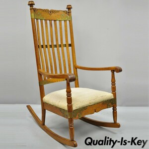 Antique Victorian Oak Wood Arts & Crafts Rocker Rocking Chair With ...