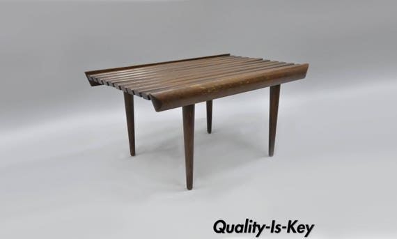 Vintage Walnut Wooden Slat Bench Table Mid Century Modern Etsy