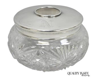 Antique Victorian Sterling Silver Crystal Glass Vanity Hair Receiver "N" Mono