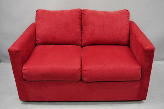 Red Microfiber Single Twin Pullout Leggett Platt Sofa Bed