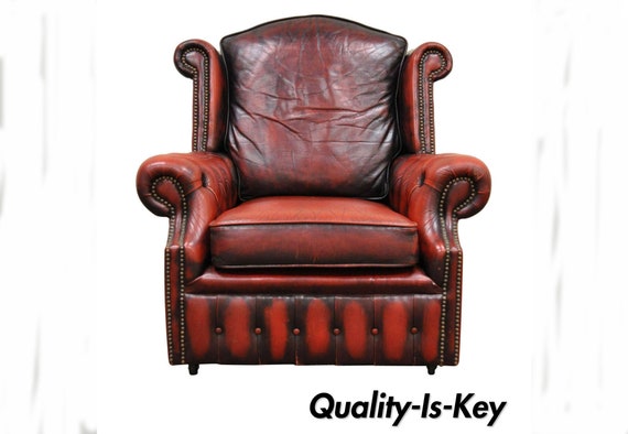 Rolled Arm Tufted Red Leather English Chesterfield Club Office