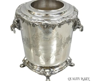 Antique English Victorian Wolf Handle Silver Plated Champagne Chiller Ice Bucket