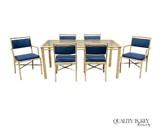 Juego de comedor vintage chino Chippendale de metal fundido de aluminio y bambú sintético de 7 piezas